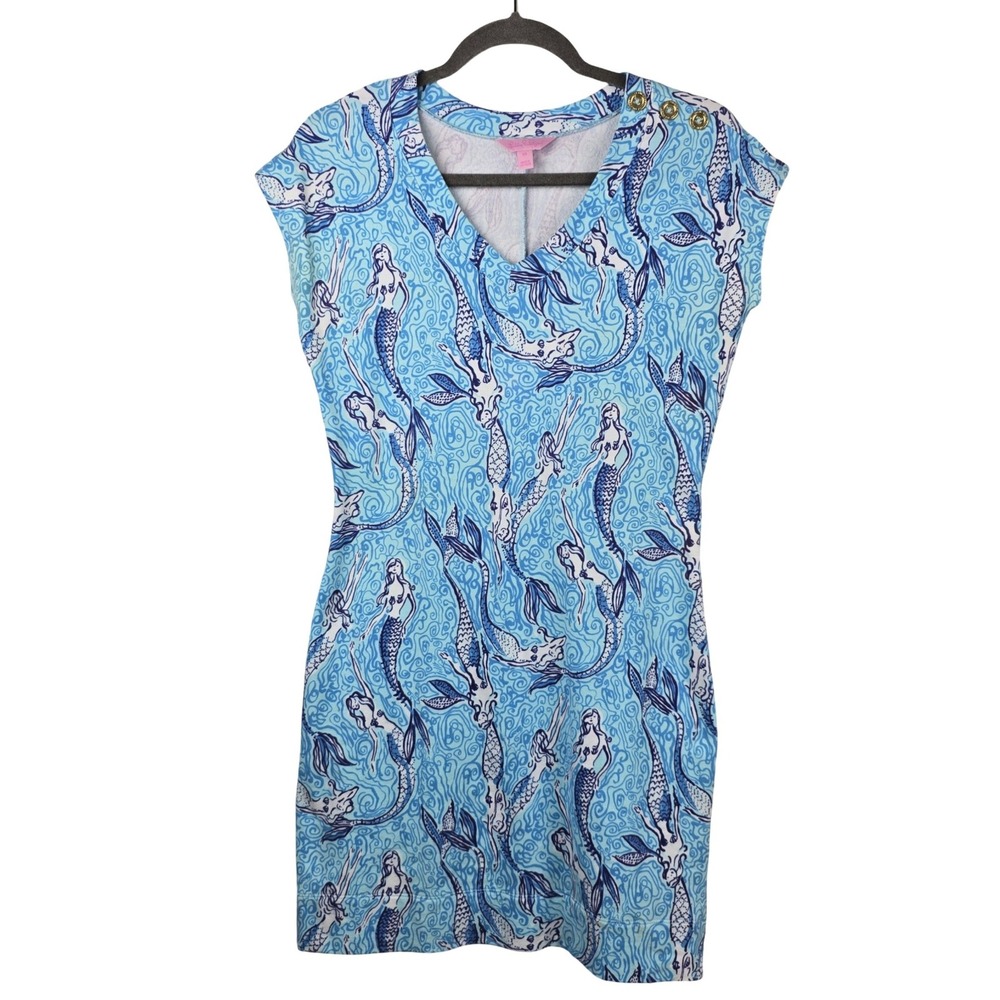 Lilly Pulitzer Nice Tail Haley Dress Women XS Blue Mermaid Print